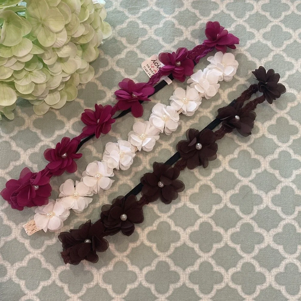 Icing Floral Headbands Purple, Brown, Cream Faux Pearls